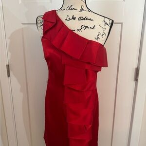 Calvin Klein Red One-Shoulder Ruffle Dress – Size 4 – Holiday Ready!